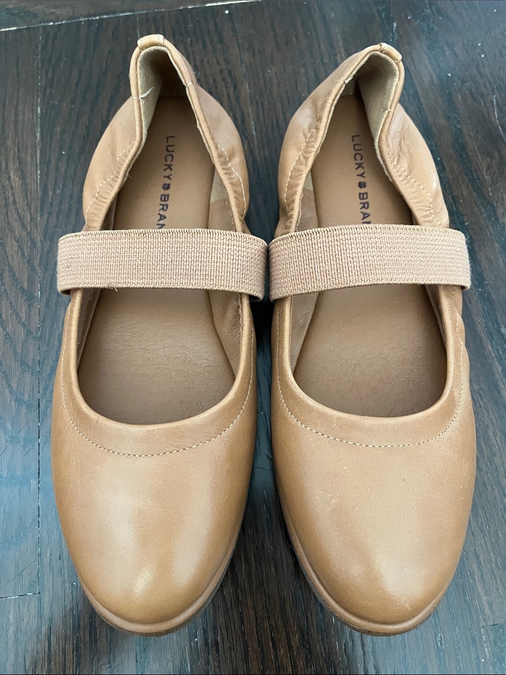 Lucky Brand Camel/Tan Leather Mary Jane Elastic Strap Flats